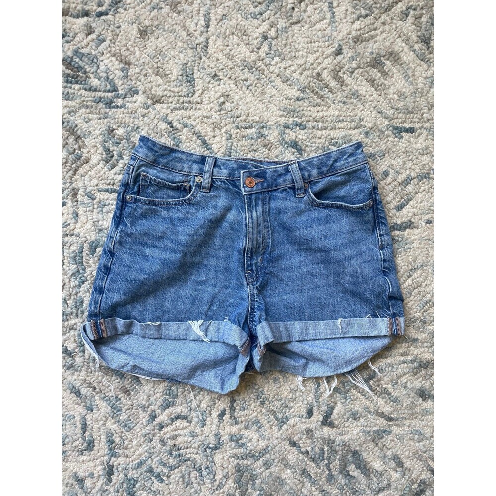 American Eagle Womens Highest Rise Mom Shorts Blue Cut Off Stretch Cuffed SZ 6